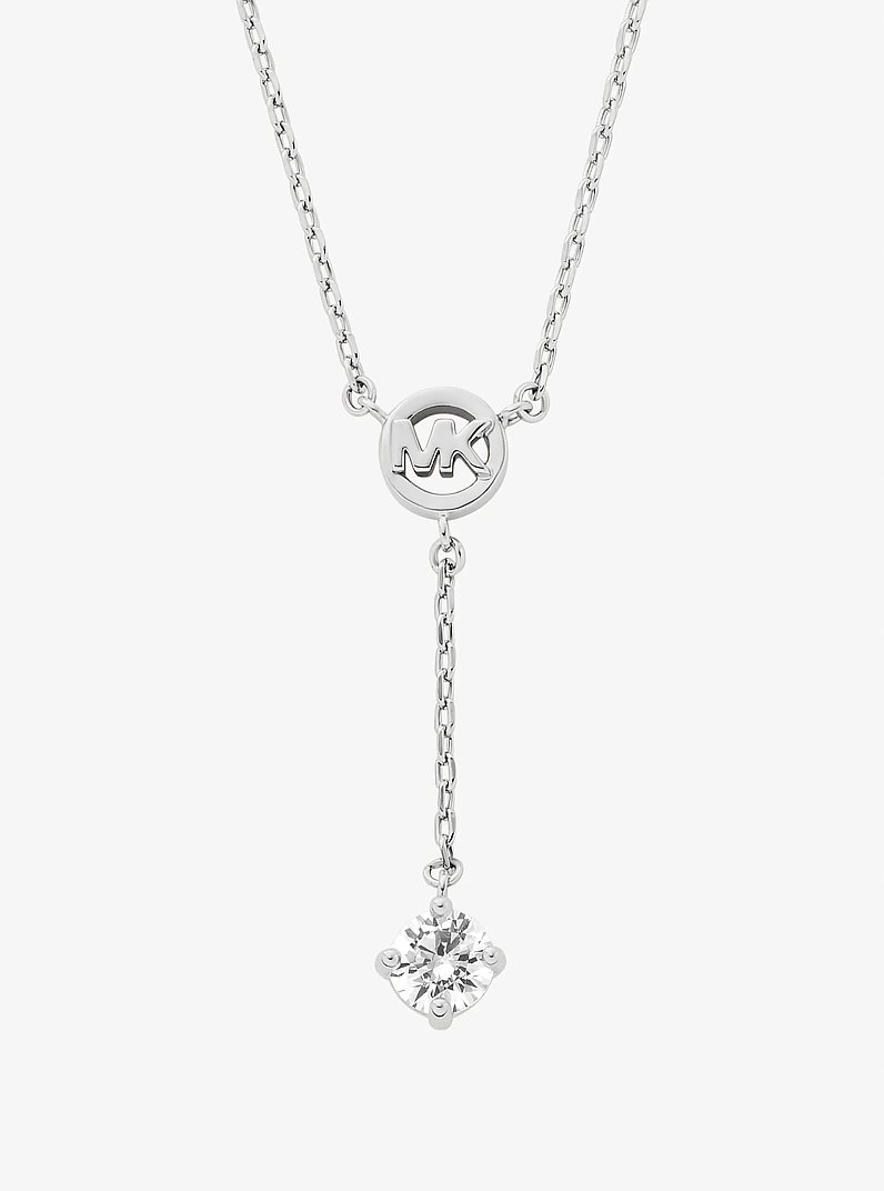 Logo Charm and Cubic Zirconia Necklace in SILVER | Michael Kors