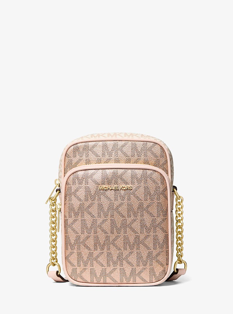 Jet Set Medium Metallic Signature Logo Crossbody Bag in RS GLD MULTI | Michael Kors