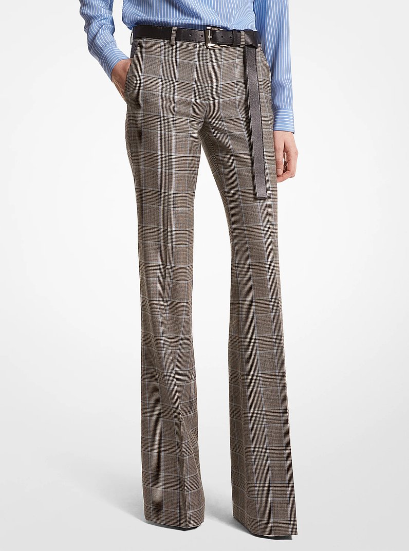 Haylee Glen Plaid Wool Flared Trousers in COAST MULTI | Michael Kors