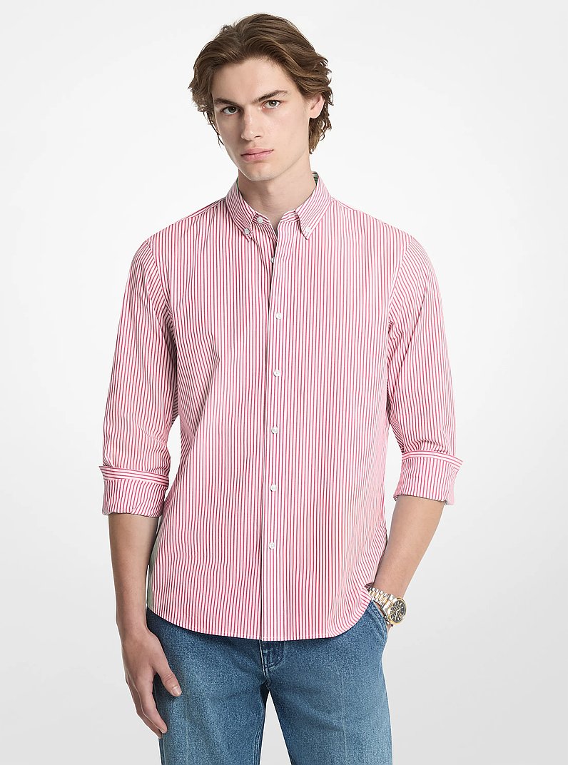Chemise ray&eacute;e en coton extensible in ROUGE PROFOND | Michael Kors