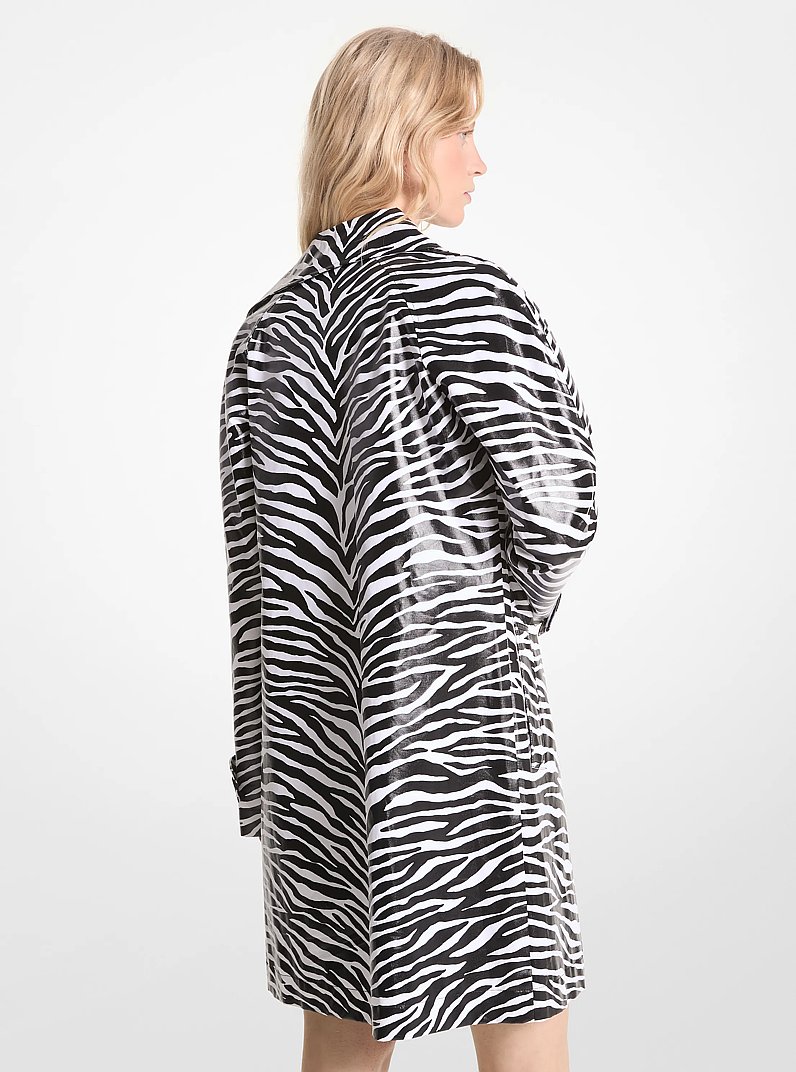 Zebra Print Cotton Twill Balmacaan in BLACK/WHITE | Michael Kors