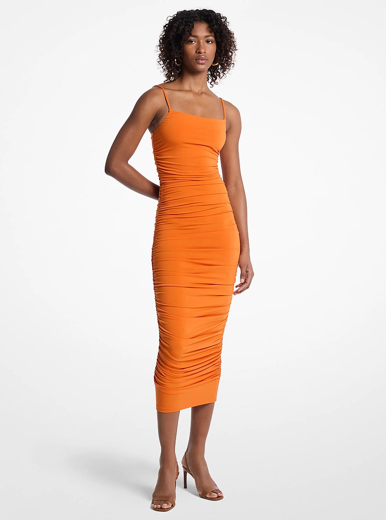 Ruched Stretch Matte Jersey Dress in LORANGE | Michael Kors