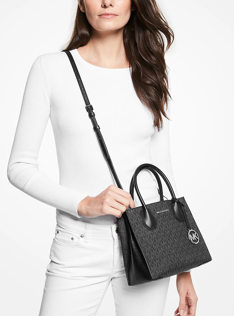 Mercer Medium Logo and Leather Accordion Crossbody Bag in BLACK | Michael Kors