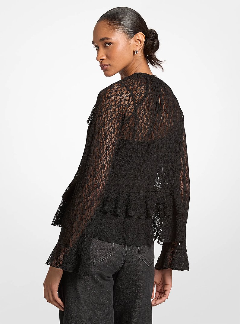 Ruffled Floral Lace Top  in BLACK | Michael Kors