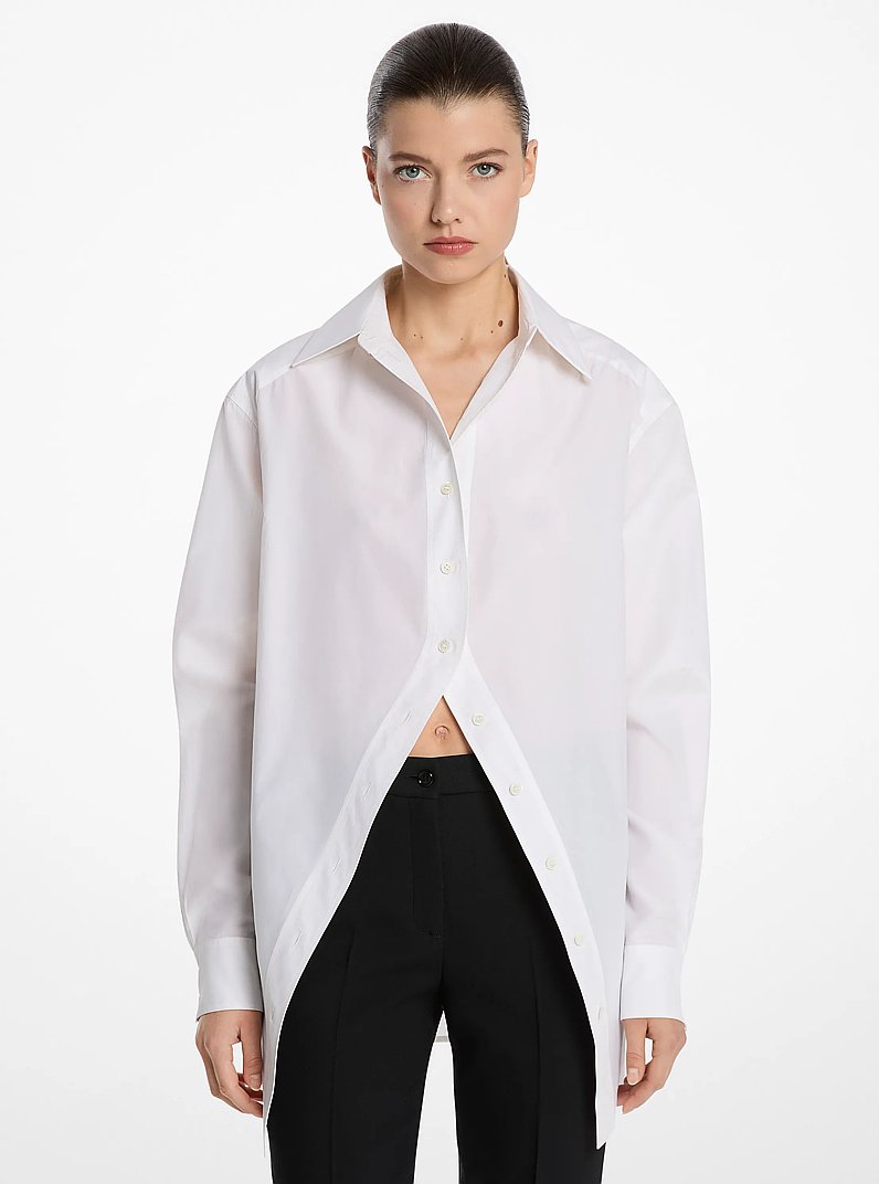 Silk and Cotton Taffeta Portrait Collar Shirt in OPTIC WHITE | Michael Kors