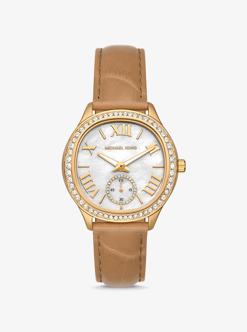 Reloj Sage en tono dorado con incrustaciones y correa de piel con motivo de cocodrilo en relieve in CACAHUETE | Michael Kors