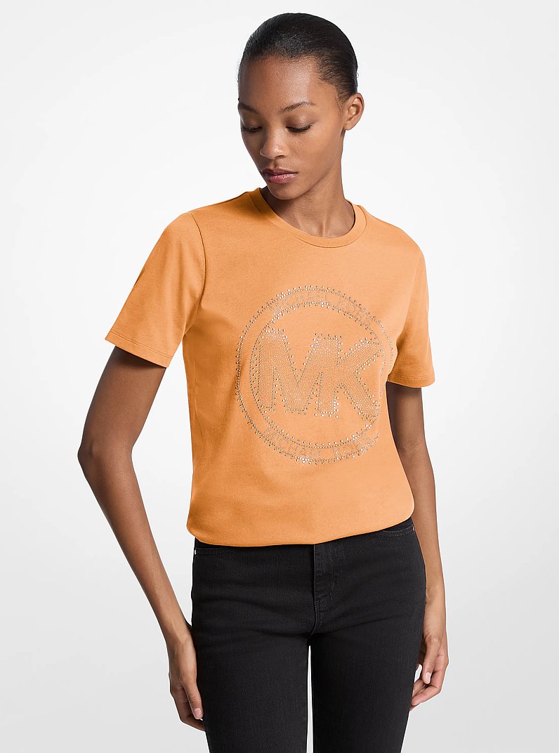 Camiseta de punto de algod&oacute;n org&aacute;nico con logotipo con tachuelas in NARANJA RADIANTE | Michael Kors