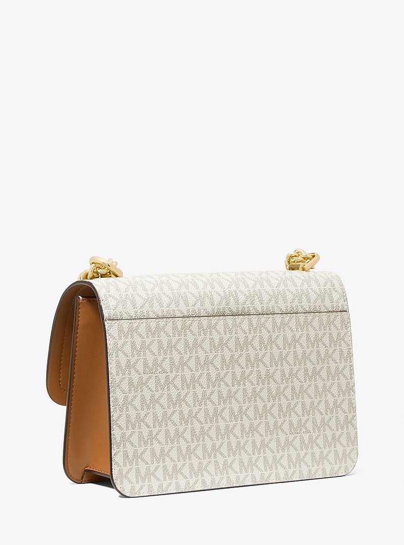 Heather Large Logo Shoulder Bag in VANILLA/ACORN | Michael Kors
