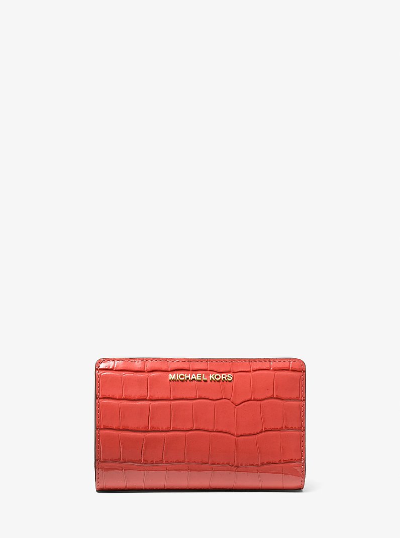 Empire Medium Crocodile Embossed Patent Leather Wallet in SPICED CORAL | Michael Kors