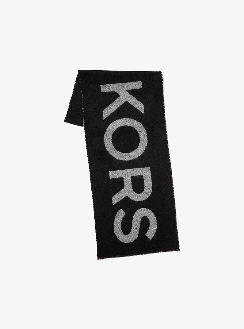 Sciarpa oversize in maglia con logo in NERO/GUSCIO D'UOVO | Michael Kors