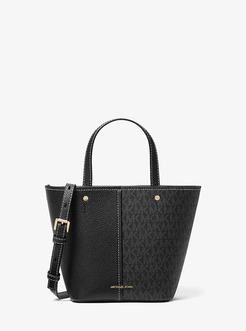 Flora Medium Signature Logo and Pebbled Leather Crossbody Bag in BLACK | Michael Kors