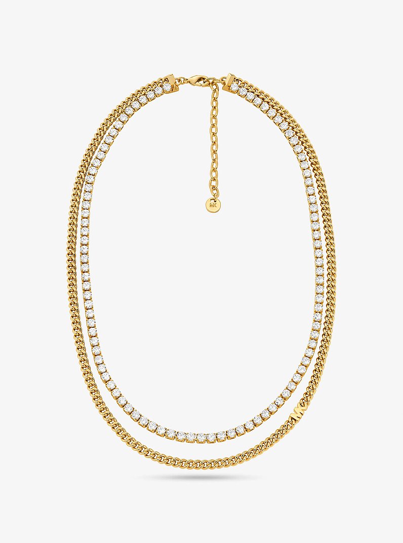 Collana tennis doppia con catena in ottone con placcatura in metallo prezioso in ORO | Michael Kors