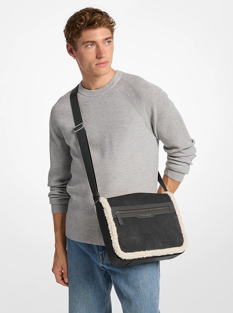 Cooper Suede and Sherpa Messenger Bag in NEGRO | Michael Kors