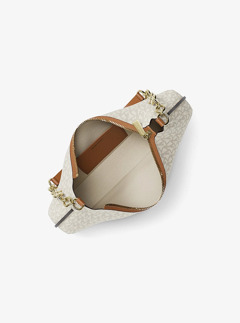 Pochette Nolita Medium mit Signature-Logomuster und Kette in VANILLE/EICHELBRAUN | Michael Kors