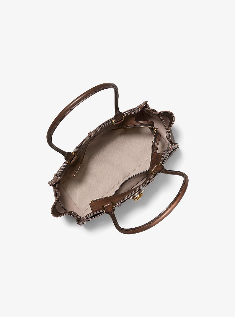 Bolso satchel Hamilton Moderne peque&ntilde;o de piel pulida in CHOCOLATE | Michael Kors