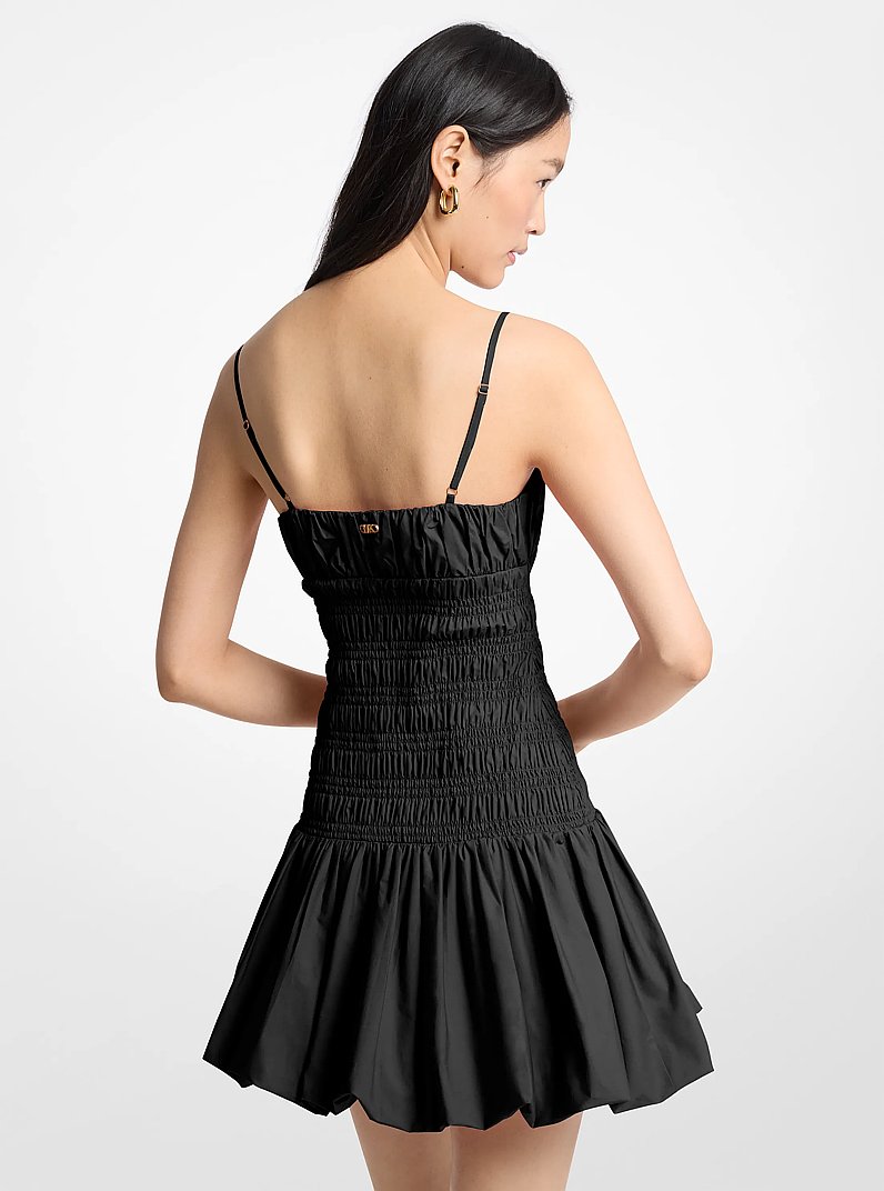 Smocked Cotton Poplin Bubble-Hem Dress in BLACK | Michael Kors