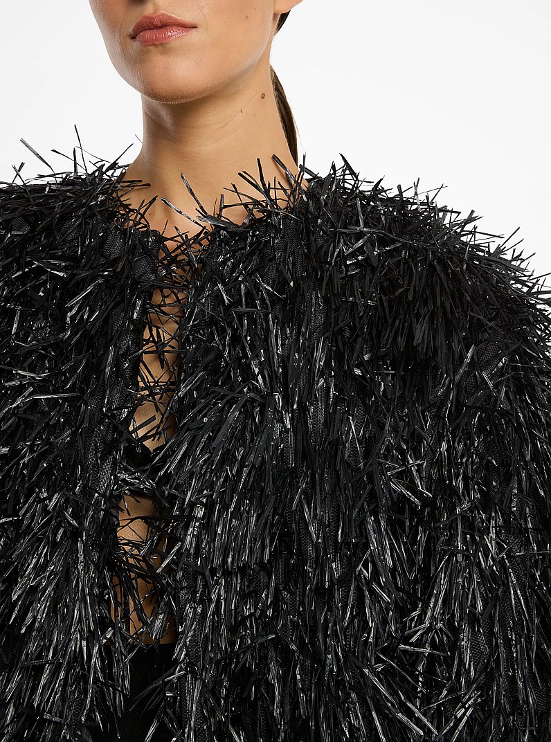 Hand-Embroidered Fringe Chubby Jacket