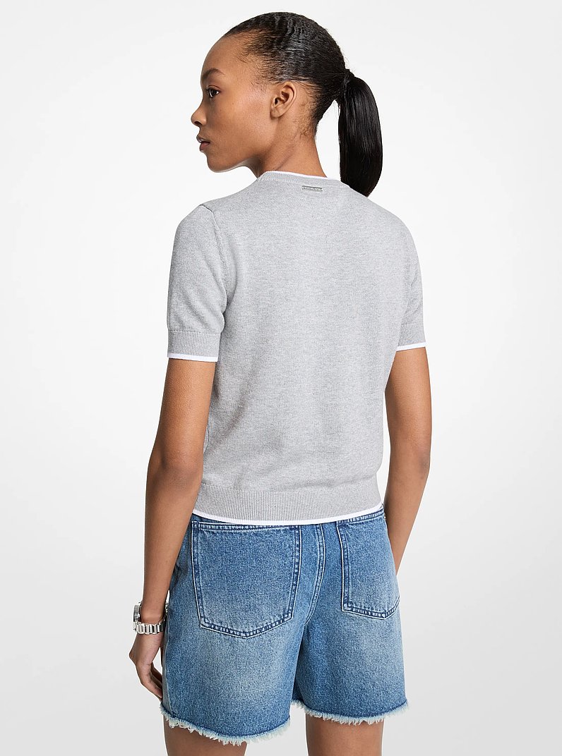 Graphic Knit Short-Sleeve Sweater in PEARL GREY | Michael Kors