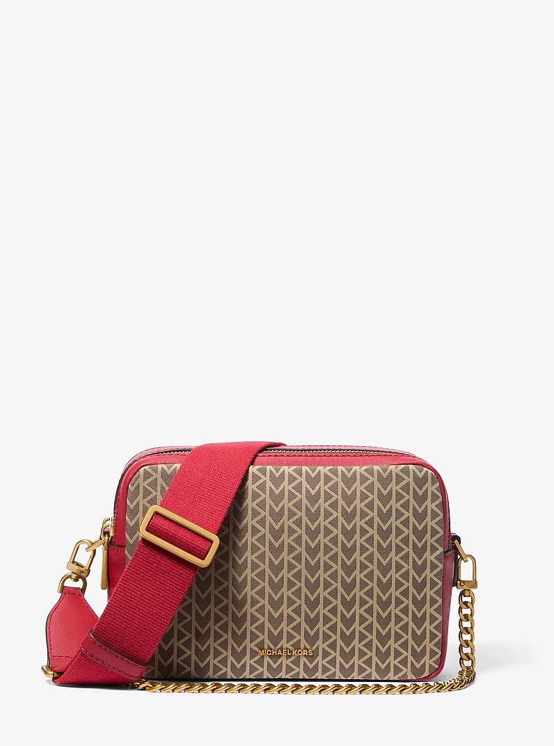 Bryant Medium MK2000 Logo Jacquard Camera Crossbody Bag in CRIMSON MULTI | Michael Kors