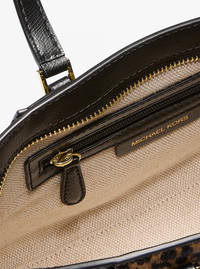 Taryn Small Cheetah Print Calf Hair Convertible Crossbody Bag in HUSK MULTI | Michael Kors