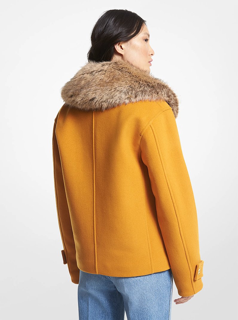 Faux Fur Trim Wool Blend Peacoat in MARIGOLD | Michael Kors