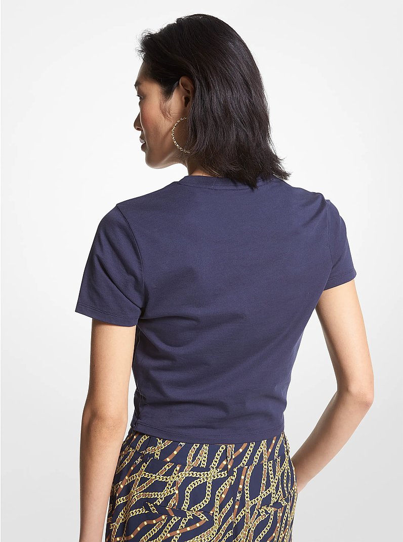Camiseta corta de algod&oacute;n org&aacute;nico con estampado de logo y aro in MIDNIGHTBLUE | Michael Kors