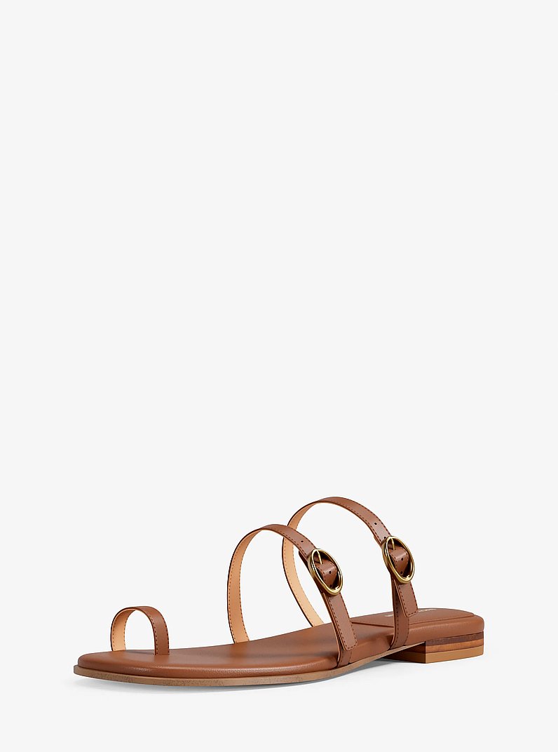 Kya Leather Flat Sandal in LUGGAGE | Michael Kors