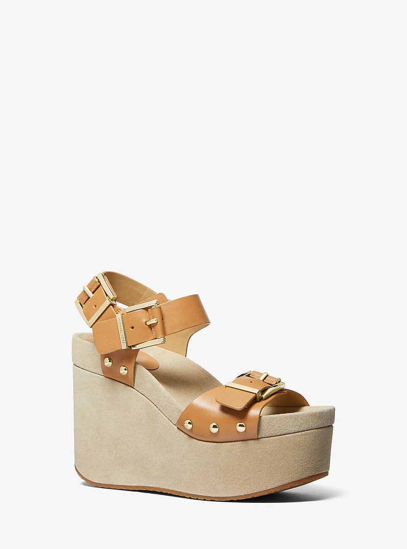 Colby Leather Wedge Sandal in PALE PEANUT | Michael Kors