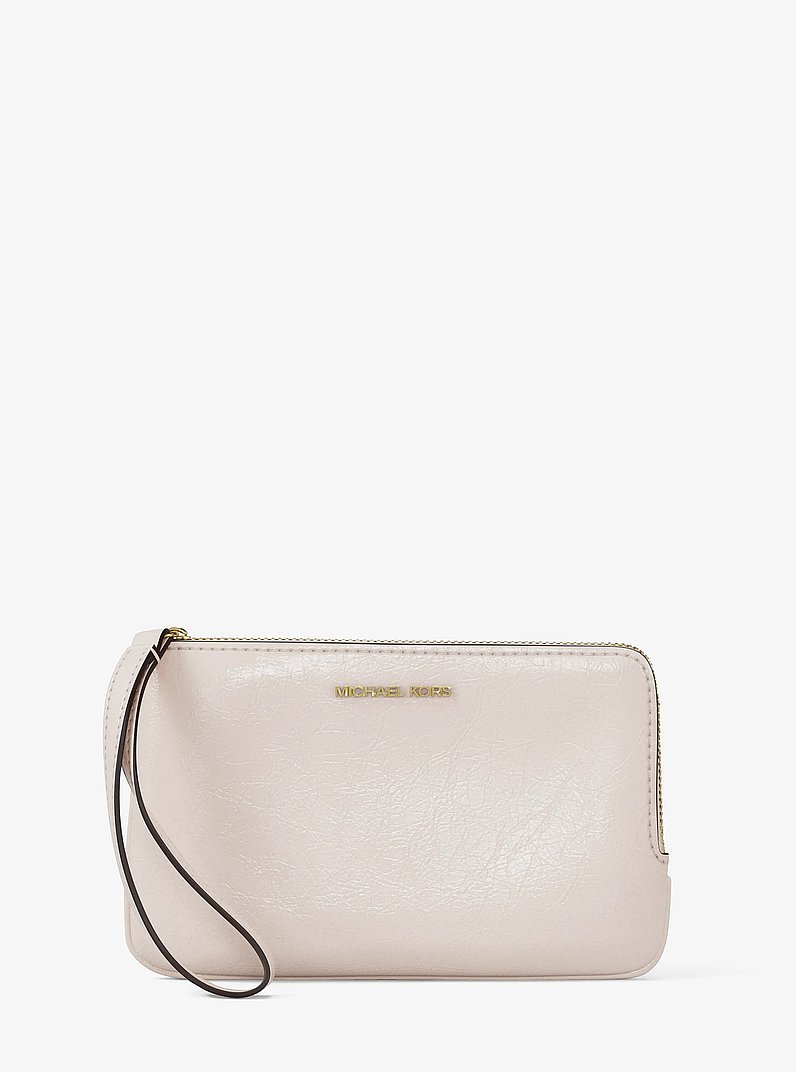 Jet Set Travel Small Crackled Wristlet in LT CREAM | Michael Kors