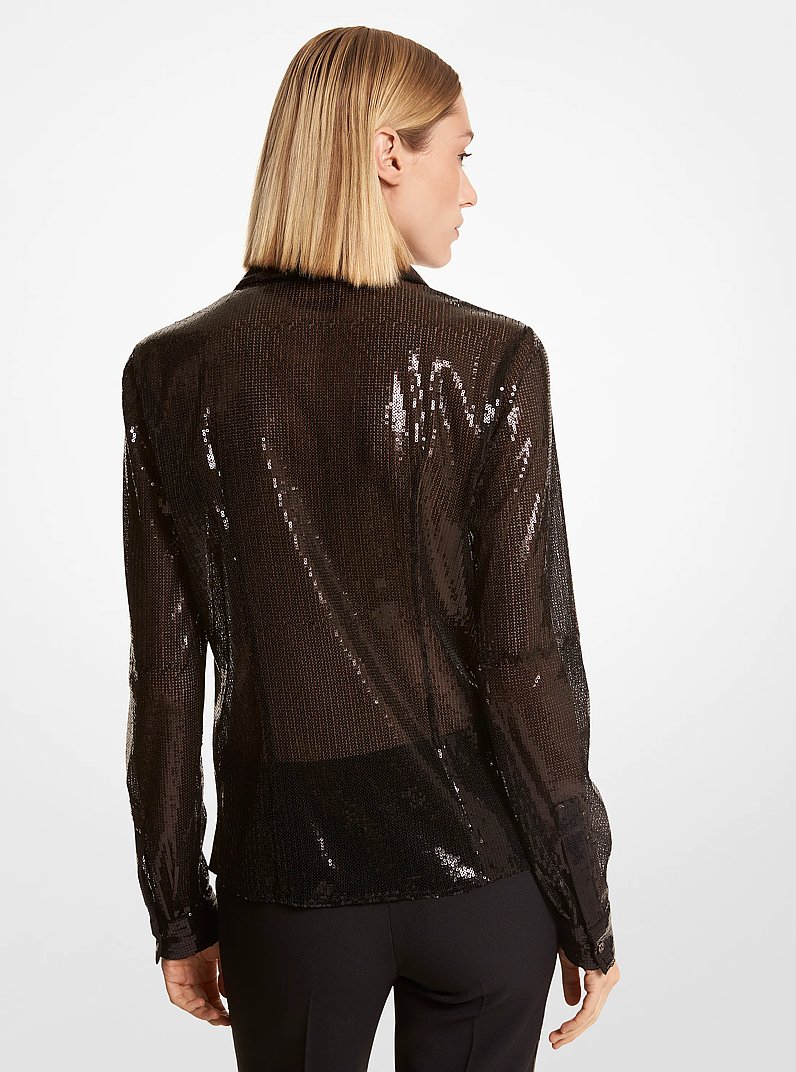 Hansen Sequin Embroidered Tulle Shirt in BLACK | Michael Kors