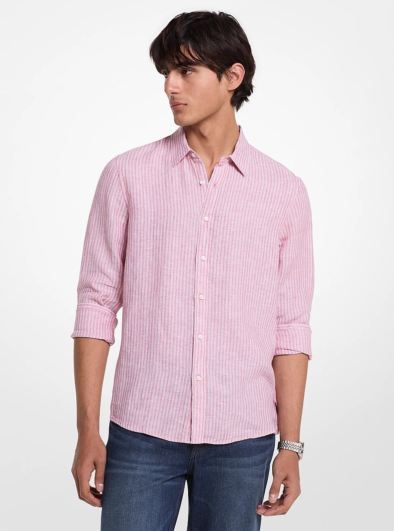 Striped Linen Shirt in DUSTY ROSE | Michael Kors