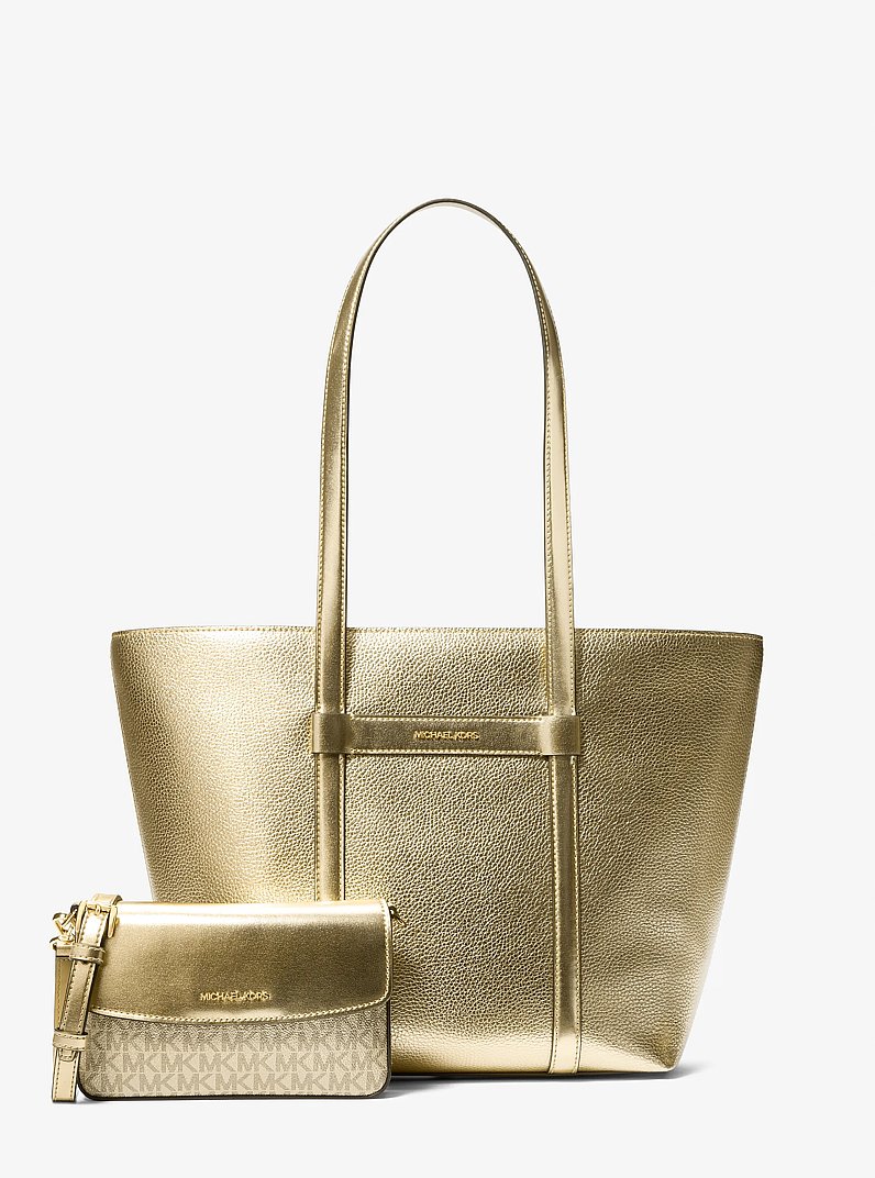 Jet Set Large 2-in-1 Metallic Leather Tote Bag in PALE GOLD | Michael Kors