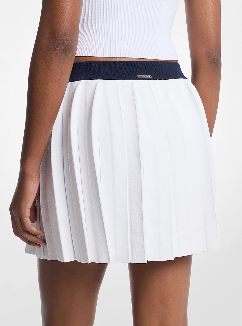 Pleated Stretch Knit Skirt in WHITE/MIDNIGHT BLUE | Michael Kors