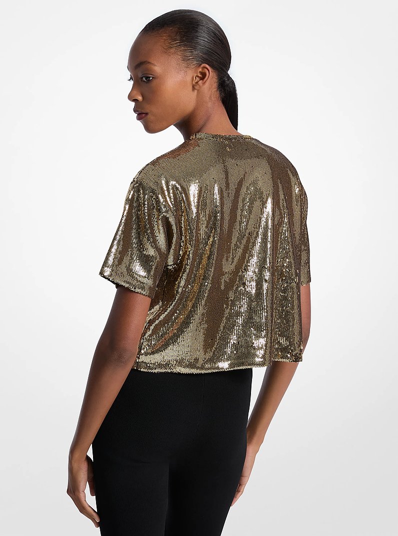 KORS Sequined Boxy T-Shirt in BLACK/GOLD | Michael Kors