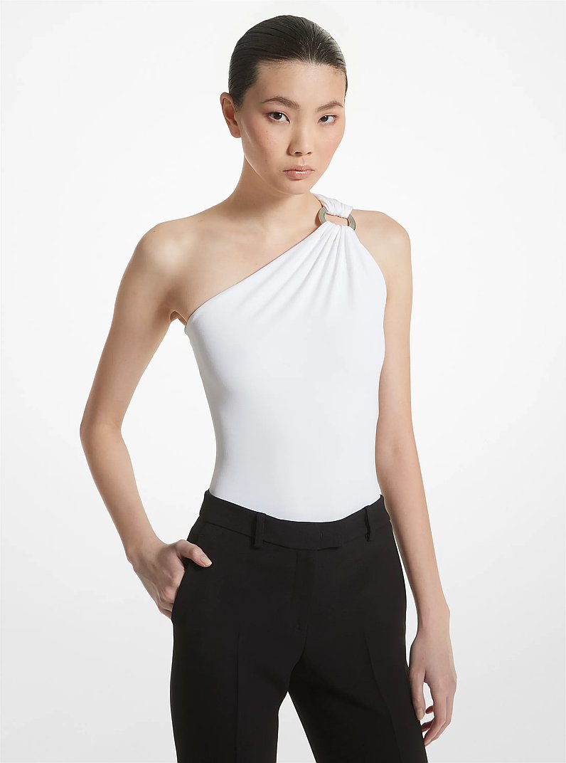 Body &agrave; &eacute;paule d&eacute;nud&eacute;e en jersey mat in BLANC OPTIQUE | Michael Kors
