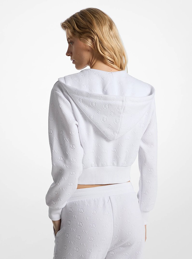 Hoodie court en jacquard &agrave; logo &agrave; fermeture &eacute;clair in BLANC | Michael Kors