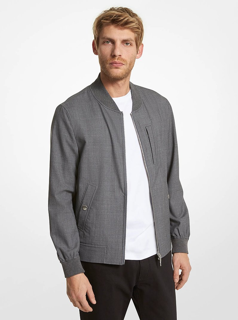 Stretch Wool Bomber Jacket in HEATHER GREY | Michael Kors