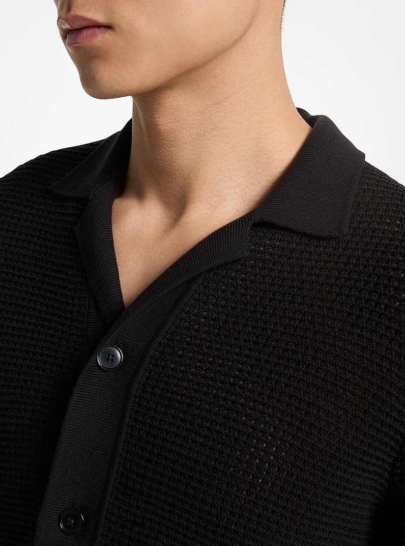 Open-Knit Cotton Shirt in BLACK | Michael Kors