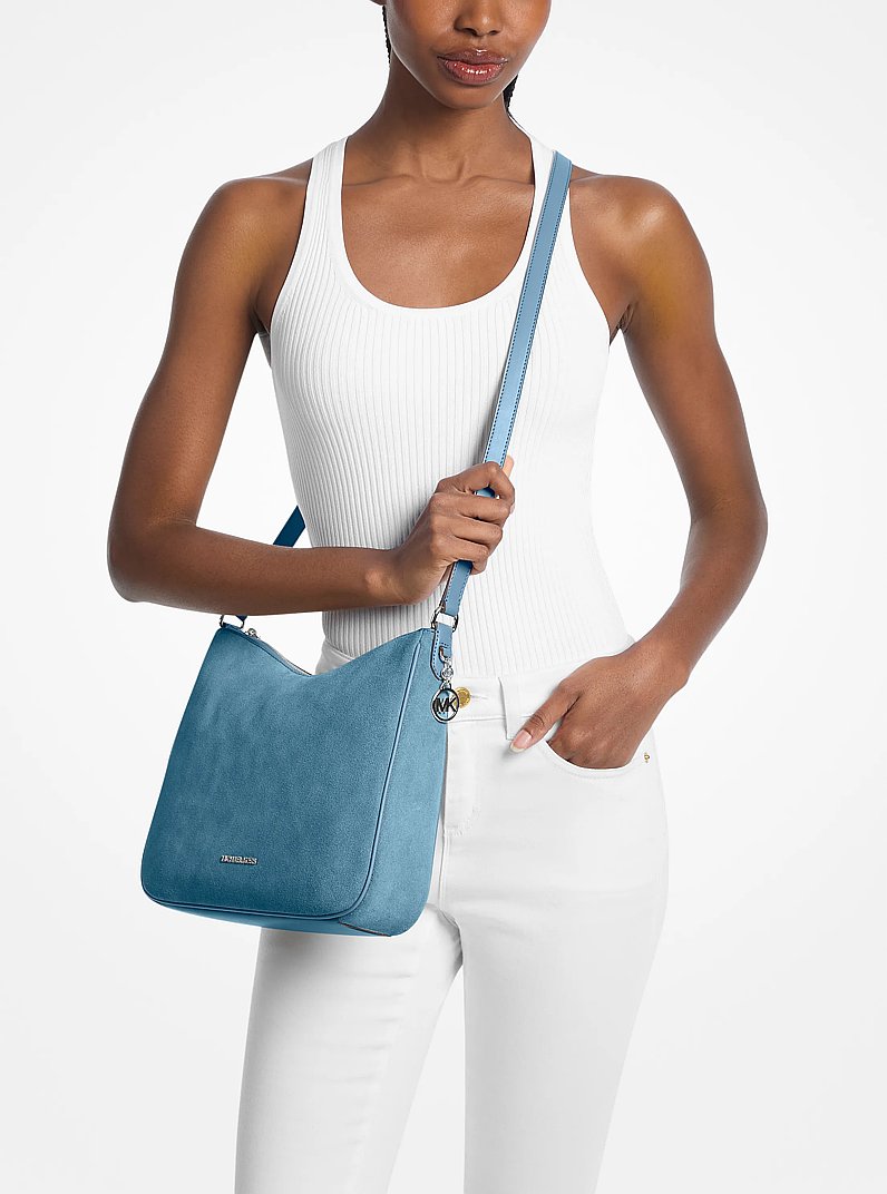 Nayla Medium Suede Messenger Bag in DENIM | Michael Kors