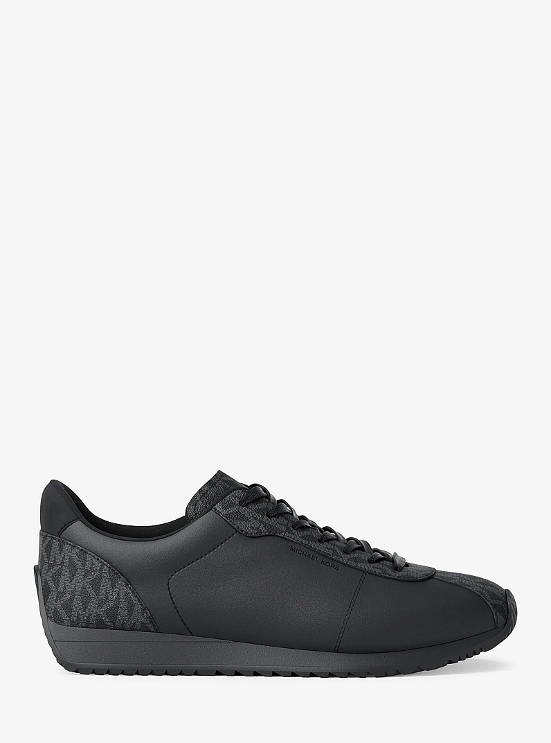 Rhodes Signature Logo and Leather Trainer in BLACK/BLACK | Michael Kors