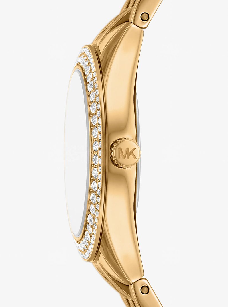 Mini Harlowe Pav&eacute; Gold-Tone Watch in GOLD | Michael Kors