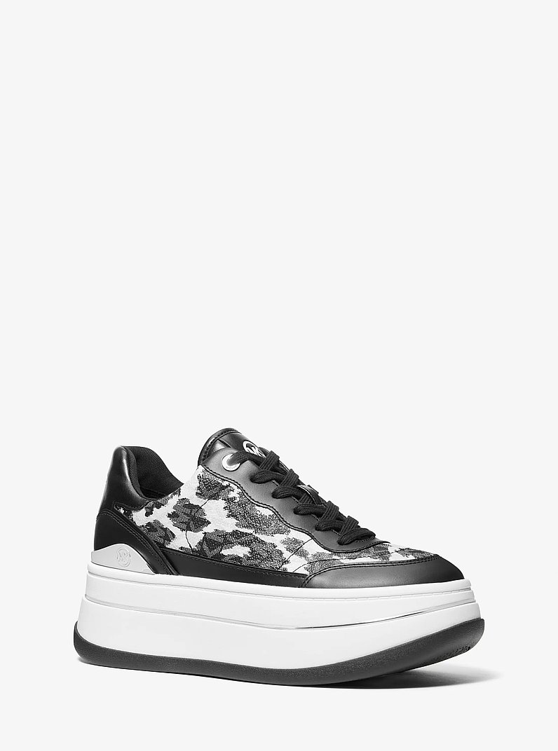 Hayes Leopard Logo and Leather Platform Sneaker in BLACK COMBO | Michael Kors