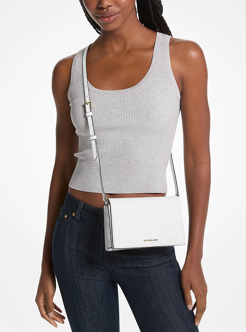 Jet Set Medium Pebbled Leather Front-Flap Crossbody Bag in OPTIC WHITE | Michael Kors