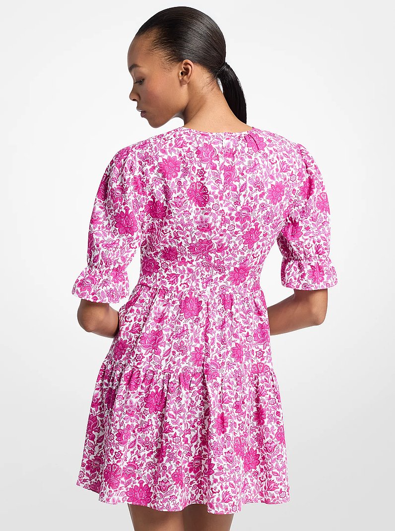 Floral Print Linen Blend Mini Dress in RASPBERRY | Michael Kors