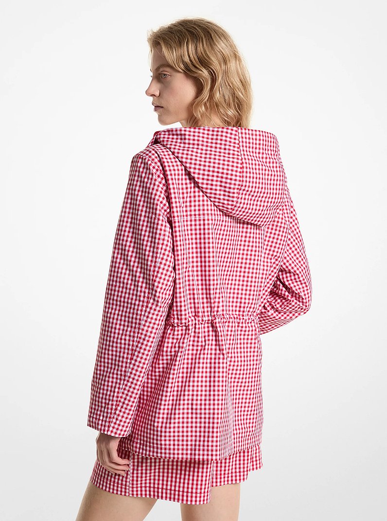 Logo Tape Woven Gingham Anorak in CRIMSON | Michael Kors