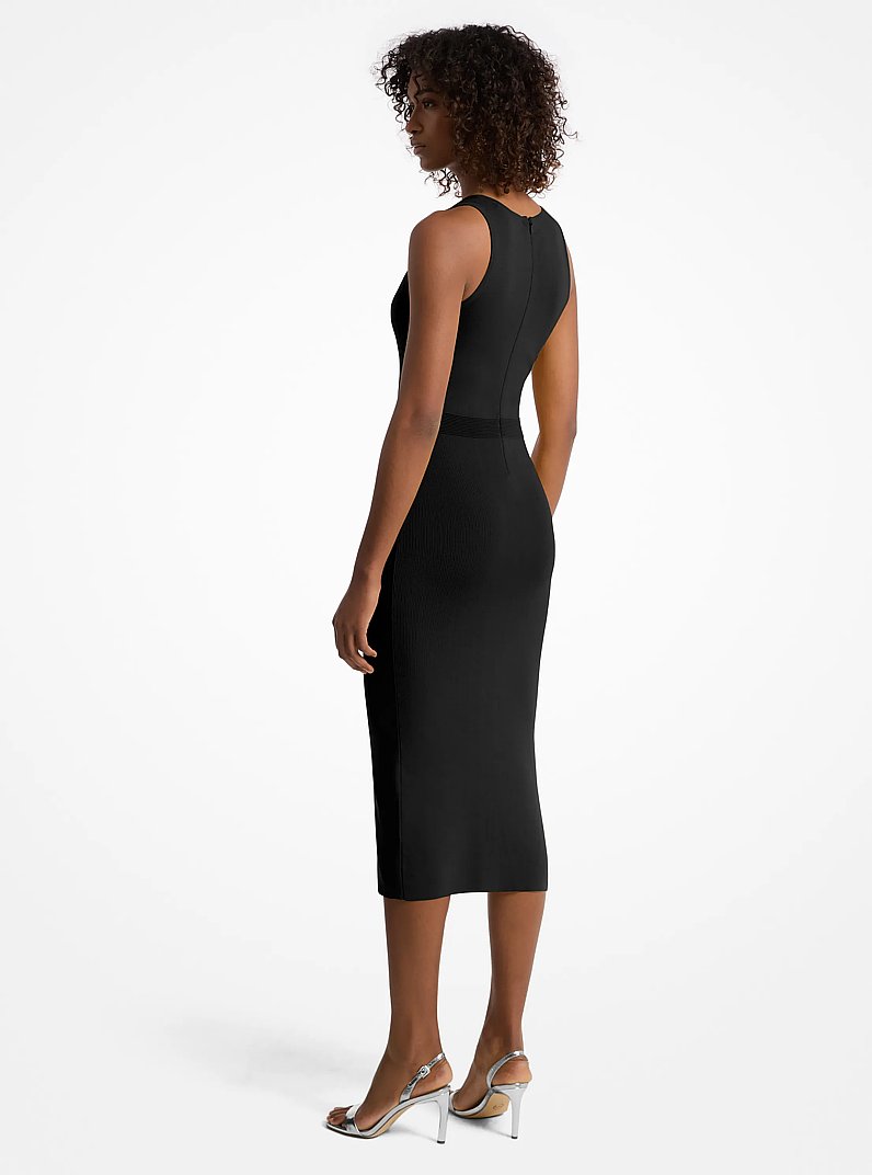 Vestido midi de tirantes en mezcla de viscosa el&aacute;stica in NEGRO | Michael Kors