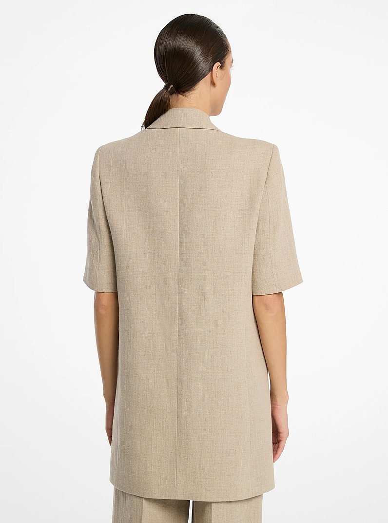 Camisa de manga corta de sarga de lino in MEL C&Aacute;&Ntilde;AMO | Michael Kors