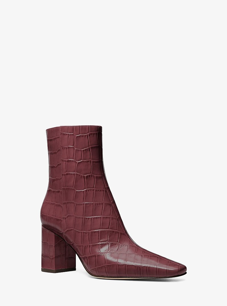 Elise Crocodile Embossed Leather Boot in OXBLOOD | Michael Kors
