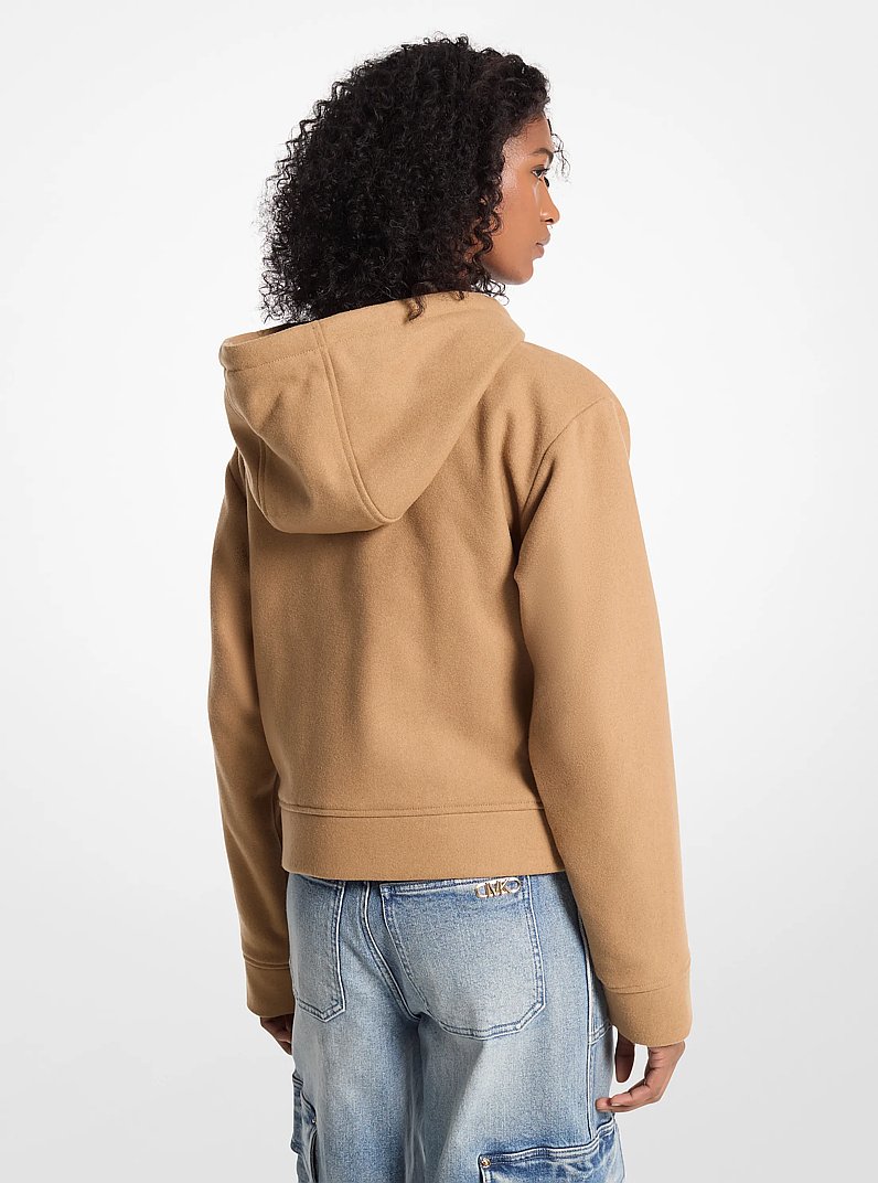 Wool Blend Zip-Up Hoodie in DARK CAMEL | Michael Kors
