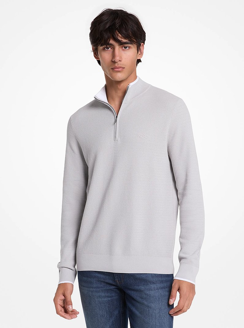 Cotton Quarter-Zip Sweater in PEARL GREY | Michael Kors